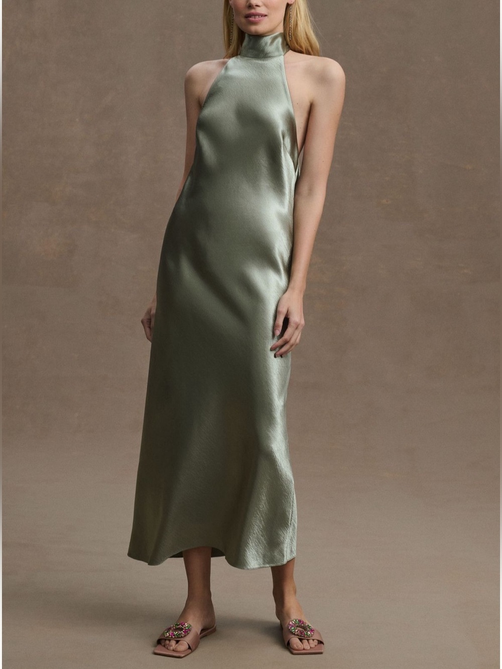 Sachin + Babi Metallic Green Halter Midi Dress